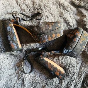 Black with Blue and Bronze Floral ASOS Strappy Heels